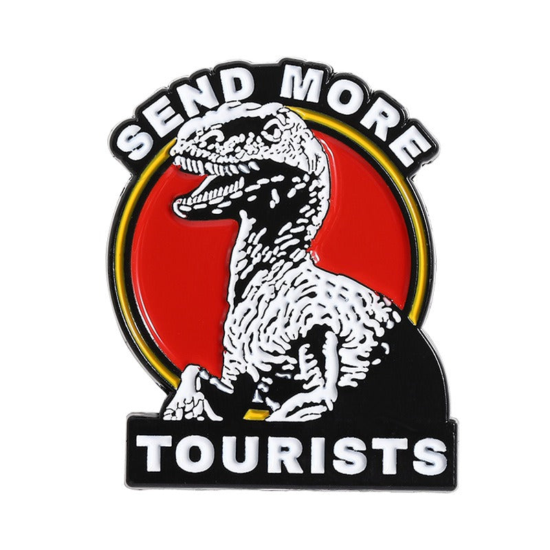 Kleiner Emaille-Anstecker SEND MORE TOURISTS ENAMEL PIN inspiriert von Jurassic Park von Moon Attic