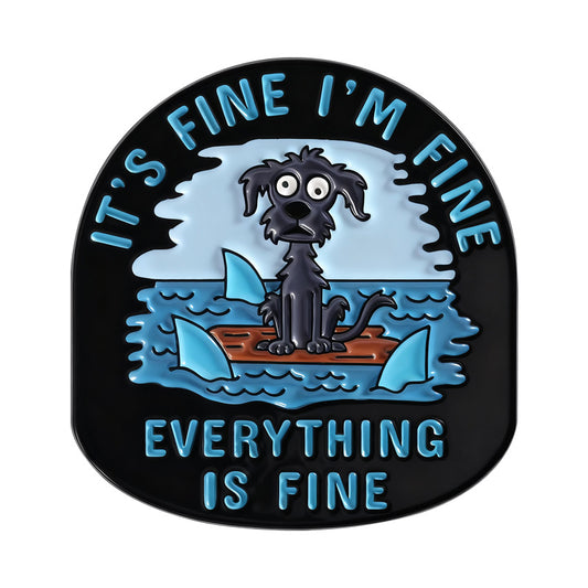 Kleiner Emaille-Anstecker EVERYTHING IS FINE ENAMEL PIN mit kleinem Hundeprint von Moon Attic
