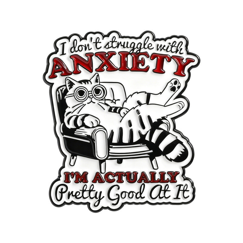 Kleiner Emaille-Anstecker ANXIETY ENAMEL PIN mit Katzenprint von Moon Attic
