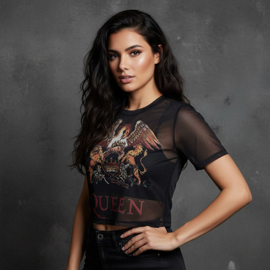 Queen Classic Crest Ladies Mesh Crop Top
