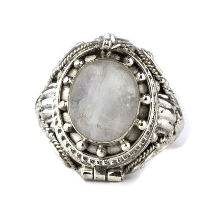 Silberner Ring Regenbogenmondstein Giftring 925 Silber, der sich öffnen lässt von etNox