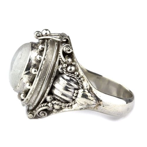 Silberner Ring Regenbogenmondstein Giftring 925 Silber, der sich öffnen lässt von etNox