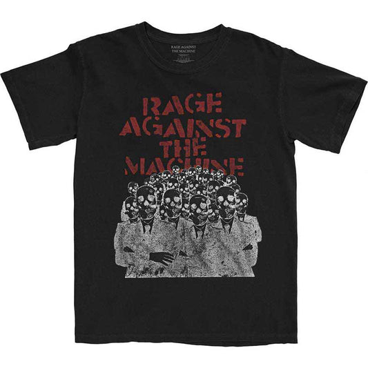 Lizensiertes Rage Against The Machine Crowd Masks Bandshirt mit gezeichnetem Skelettprint