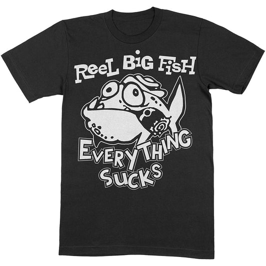 Lizensiertes Reel Big Fish Silly Fish Bandshirt mit weißem, comicartigem Fischprint