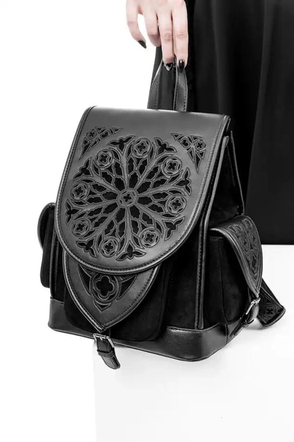 Schwarzer Rucksack ROSARIUM BACKPACK mit Kathedralendesign von Restyle