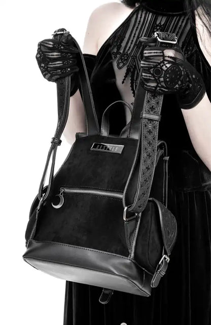 Schwarzer Rucksack ROSARIUM BACKPACK mit Kathedralendesign von Restyle