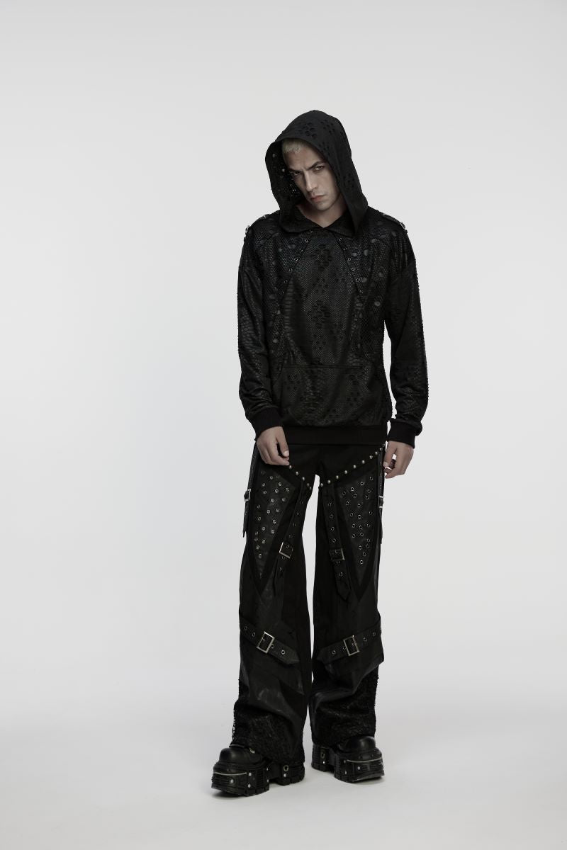 Schwarzes Langarmshirt Ragnarock Post Apocalyptic Top mit Kapuze von Punk Rave