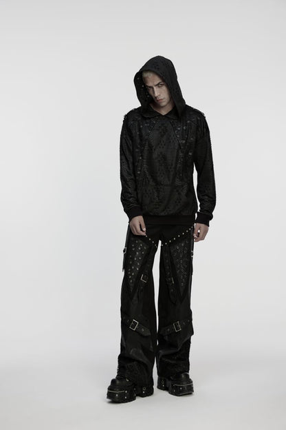 Schwarzes Langarmshirt Ragnarock Post Apocalyptic Top mit Kapuze von Punk Rave