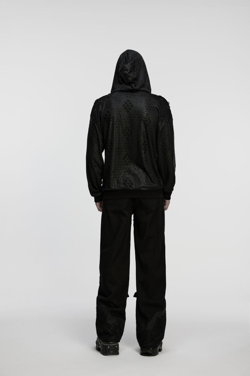 Schwarzes Langarmshirt Ragnarock Post Apocalyptic Top mit Kapuze von Punk Rave