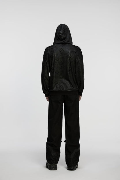 Schwarzes Langarmshirt Ragnarock Post Apocalyptic Top mit Kapuze von Punk Rave