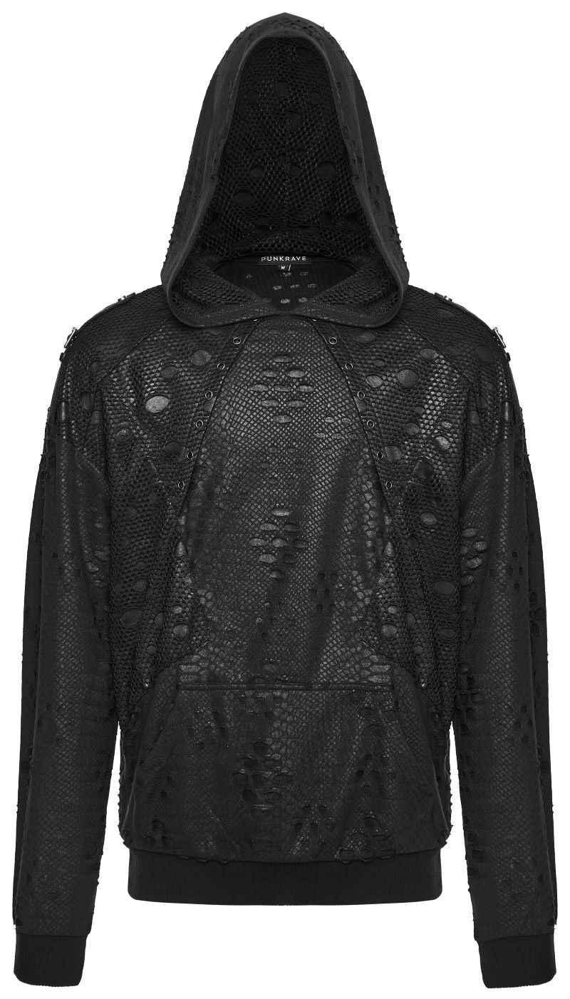 Schwarzes Langarmshirt Ragnarock Post Apocalyptic Top mit Kapuze von Punk Rave
