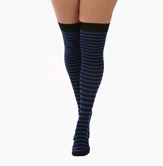 Schwarz Blau gestreifte Stripe Overknee Socks Kniestrümpfe von Pamela Mann