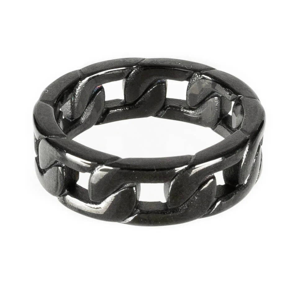 Schwarzer Ring LYNKR RING mit Kettendesign von Poizen Industries