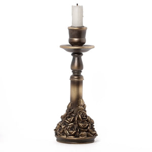 Kunstvoller Kerzenständer Rose Garden Candlestick aus Kunstharz mit antikem Gold-Finish und Rosendesign von Alchemy England