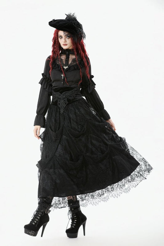 Schwarzer Rock Royal Darkness Gothic Skirt mit Spitzenstoff von Dark In Love