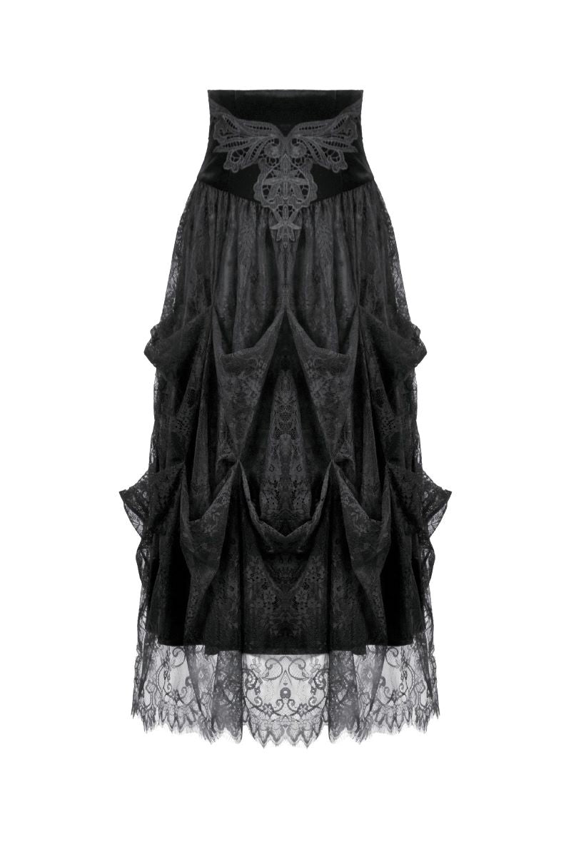 Schwarzer Rock Royal Darkness Gothic Skirt mit Spitzenstoff von Dark In Love