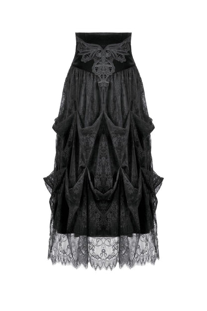 Schwarzer Rock Royal Darkness Gothic Skirt mit Spitzenstoff von Dark In Love