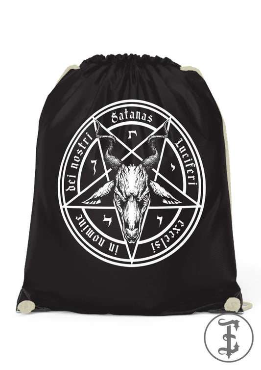 Schwarzer Turnbeutel Satanas Gymbag mit weißem Baphomet-Pentagram-Print von EASURE