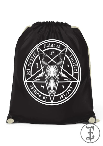 Schwarzer Turnbeutel Satanas Gymbag mit weißem Baphomet-Pentagram-Print von EASURE