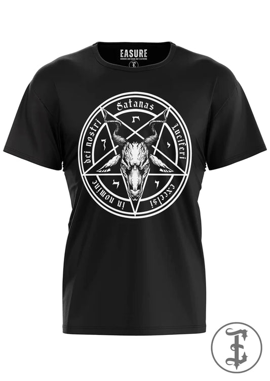 Schwarzes Satanas Shirt mit Baphomet-Pentagram-Print von EASURE