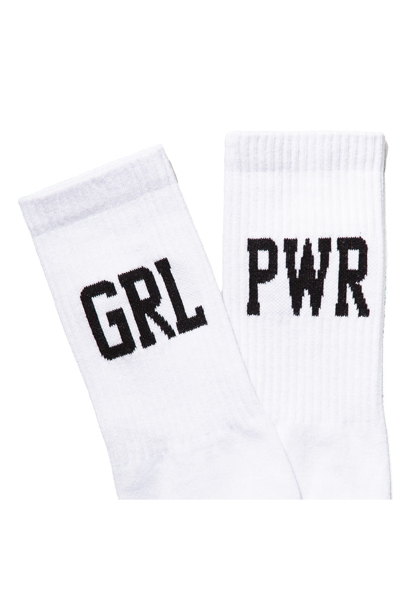 Weiße Socks GRL PWR White mit GRL PWR Schriftzug von Sixblox