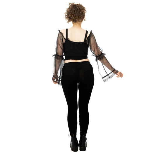 Schwarzes Oberteil SHADOWFANG TOP mit Meshärmeln von Poizen Industries