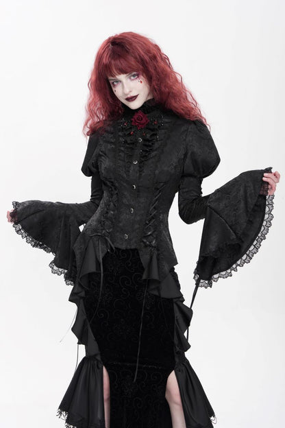 Schwarzes Oberteil Ophelia Gloom Black Shirt mit Schnürungen von Devil Fashion