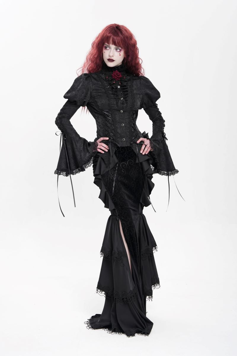 Schwarzes Oberteil Ophelia Gloom Black Shirt mit Schnürungen von Devil Fashion