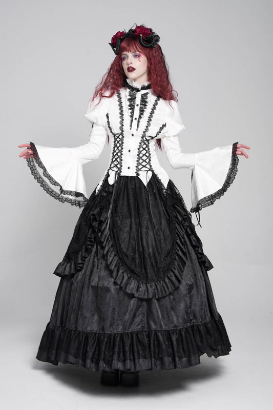 Weißes Oberteil Ophelia Gloom White Shirt mit Schnürungen von Devil Fashion