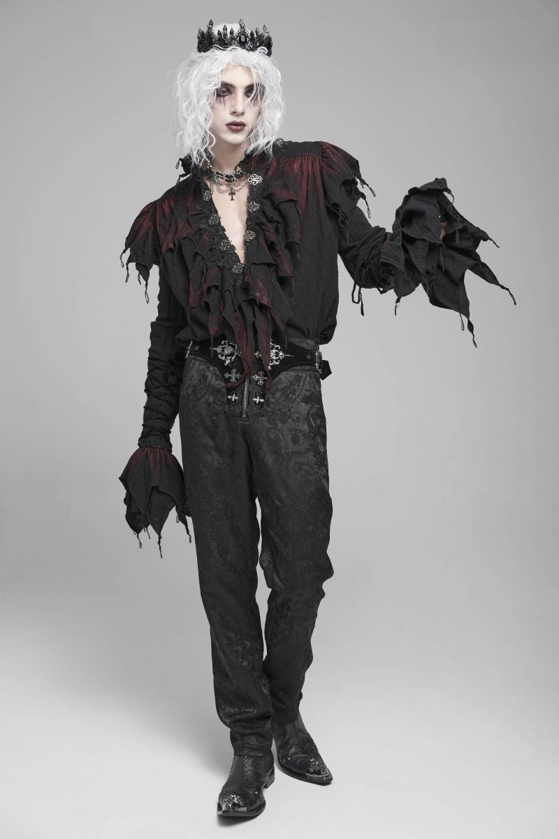 Schwarzes Hemd Vampire Prince Shirt mit roten Elementen von Devil Fashion