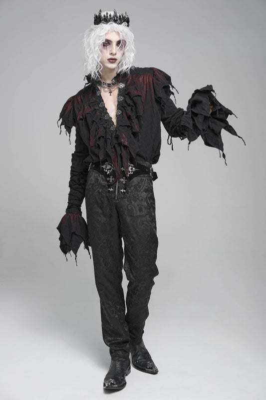 Schwarzes Hemd Vampire Prince Shirt mit roten Elementen von Devil Fashion
