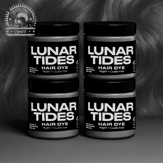 semi-permanente&nbsp;Haartönung 4er-Sparset&nbsp;SILVER LINING in dem Farbton Silbergrau&nbsp;mit blauen Untertönen von Lunar Tides