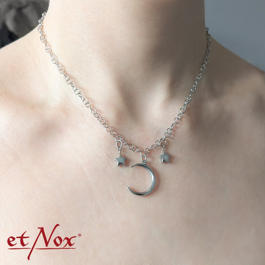 Silberfarbene Halskette Mond und Sterne von etNox