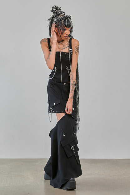 Schwarzer Rock STREET ANARCHY SKIRT mit mehreren Taschen und Zierketten und abnehmbarem Unterteil von Banned