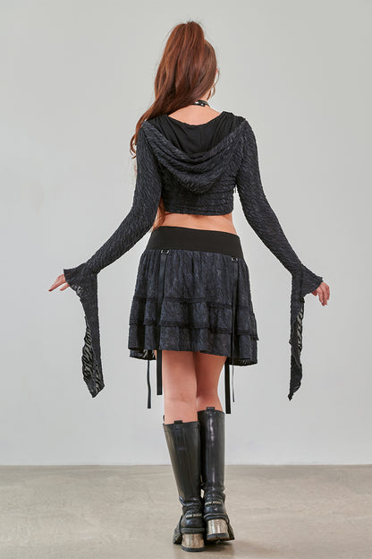 Schwarzer Rock DARK FAIRY SKIRT mit Spitzenstoff und Schnürung von Banned