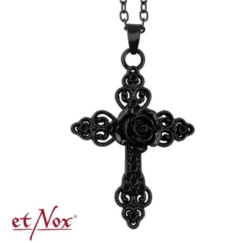 Schwarzer Kettenanhänger Black Rose Cross Anhänger von etNox