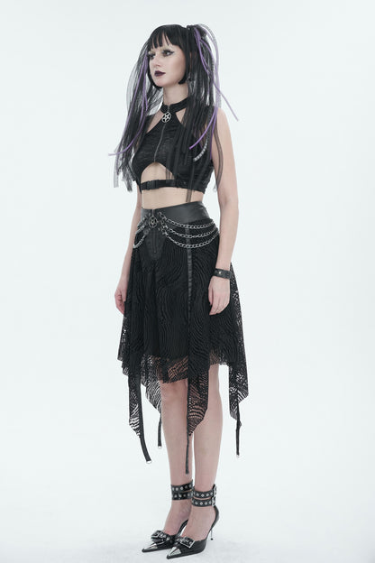 Knielanger, ausgestellter Rock BLACK NOISE SKIRT mit Kettendetails von Devil Fashion