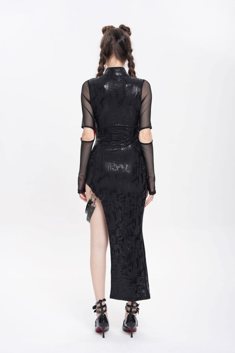 Schwarzes Kleid The Obsidian Syren Dress mit Meshelementen von Devil Fashion