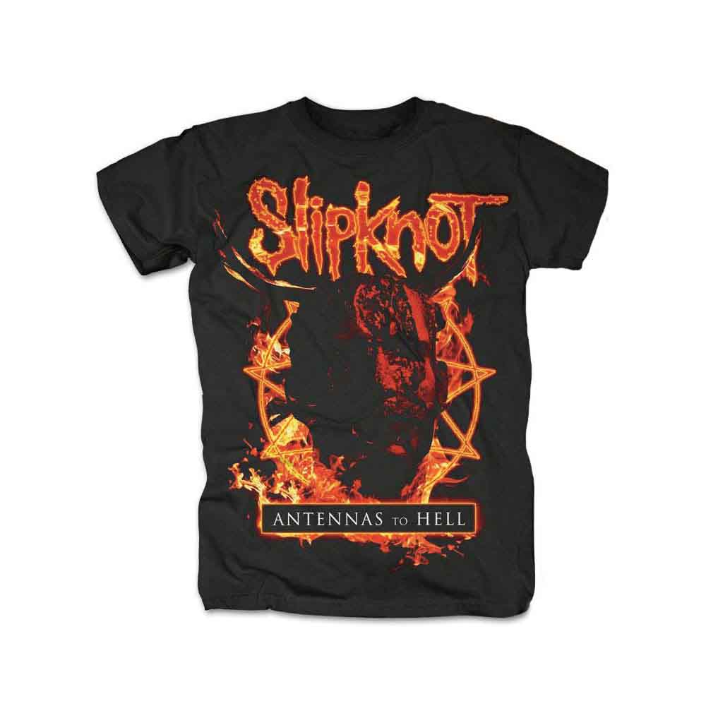 Lizensiertes Slipknot Antennas To Hell Bandshirt im orangefarbenden Design mit Teufelskopfprint