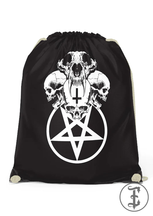 Schwarzer Turnbeutel Pentagram Skull Gymbag mit weißem Pentagram- und Totenkopfprint von EASURE