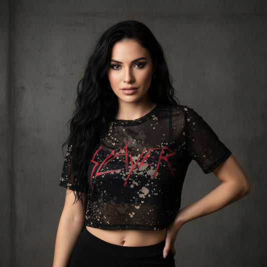 Slayer Scratchy Logo Ladies Mesh Crop Top