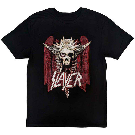 Lizensiertes Slayer Nailed Red Bandshirt mit Totenkopfprint im traditionellen Indianerdesign