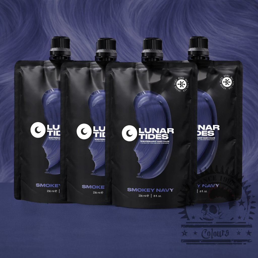 Vier semi-permanente Haartönungen 4er-Sparset Smokey Navy in dem Farbton Blau mit grauen, rauchigen Untertönen von Lunar Tides