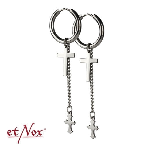 Silberfarbene Klappcreolen Kreuz an Kette mit Scharnier von etNox