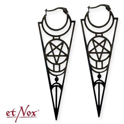 Schwarze Edelstahl-Ohrringe Ornament black mit Spiral-Ornamenten im Nu-Goth-Stil von etNox