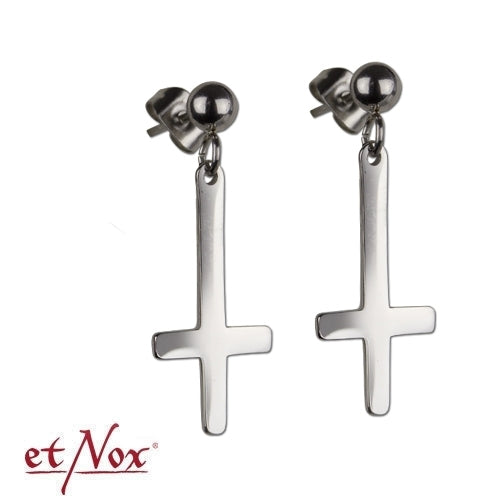 Silberfarbene Ohrringe Cross mit umgedrehtem Kreuz von etNox