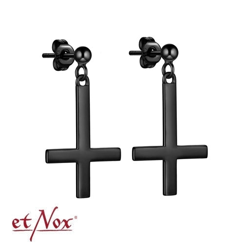 Schwarze Ohrringe Cross black mit umgedrehtem Kreuz von etNox
