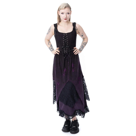Langer, geschichteter Rock SOLEA SKIRT Purple mit Stickelementen und Spitzenstoffeinsätzen von Innocent