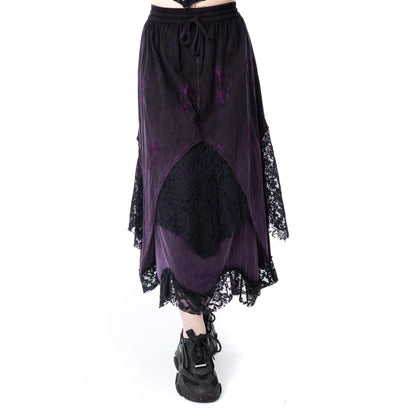 Langer, geschichteter Rock SOLEA SKIRT Purple mit Stickelementen und Spitzenstoffeinsätzen von Innocent