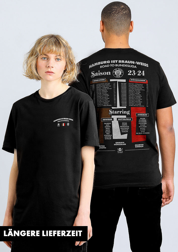 Schwarzes Aufstiegstour Shirt, das den Aufstieg 2024 vom St. Pauli feiert!